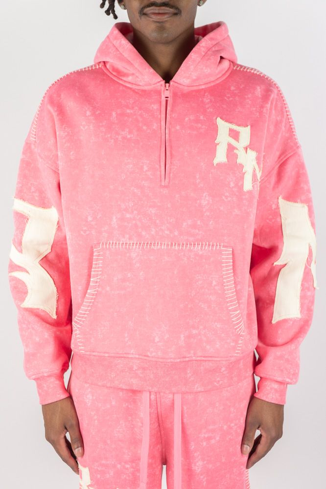 Rebel Minds RM Thick Stitch Half Zip Hoodie (Pink)