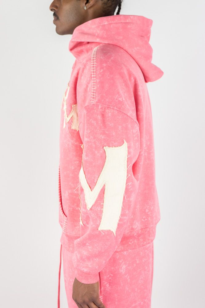 Rebel Minds RM Thick Stitch Half Zip Hoodie (Pink)