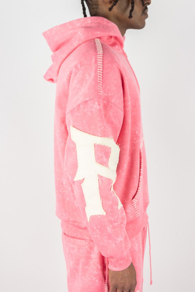 Rebel Minds RM Thick Stitch Half Zip Hoodie (Pink)
