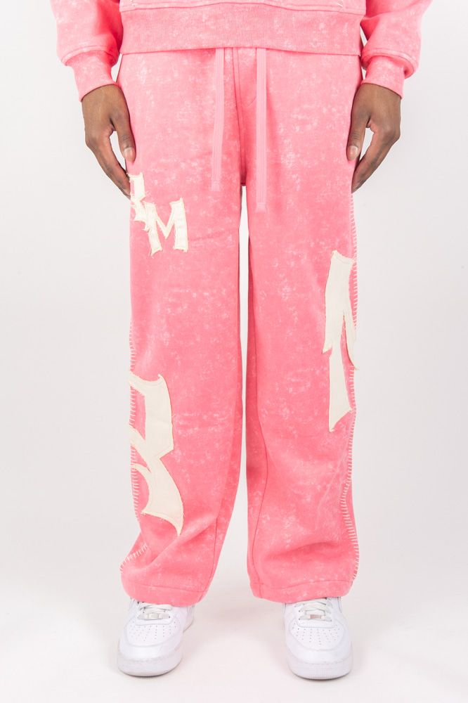 Rebel Minds RM Thick Stitch Wide Leg Stacked Sweatpants (Pink)