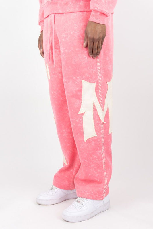 Rebel Minds RM Thick Stitch Wide Leg Stacked Sweatpants (Pink)