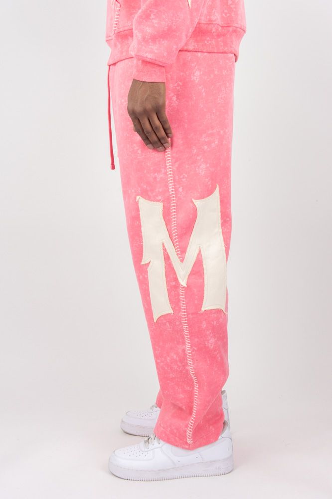 Rebel Minds RM Thick Stitch Wide Leg Stacked Sweatpants (Pink)