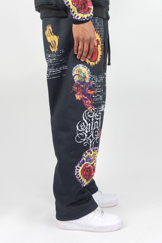 Rebel Minds Blessed All Over Wide Leg Stacked Sweatpants