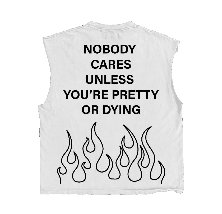 Lonely Hearts Club Nobody Cares Sleeveless T-shirt (Off White)