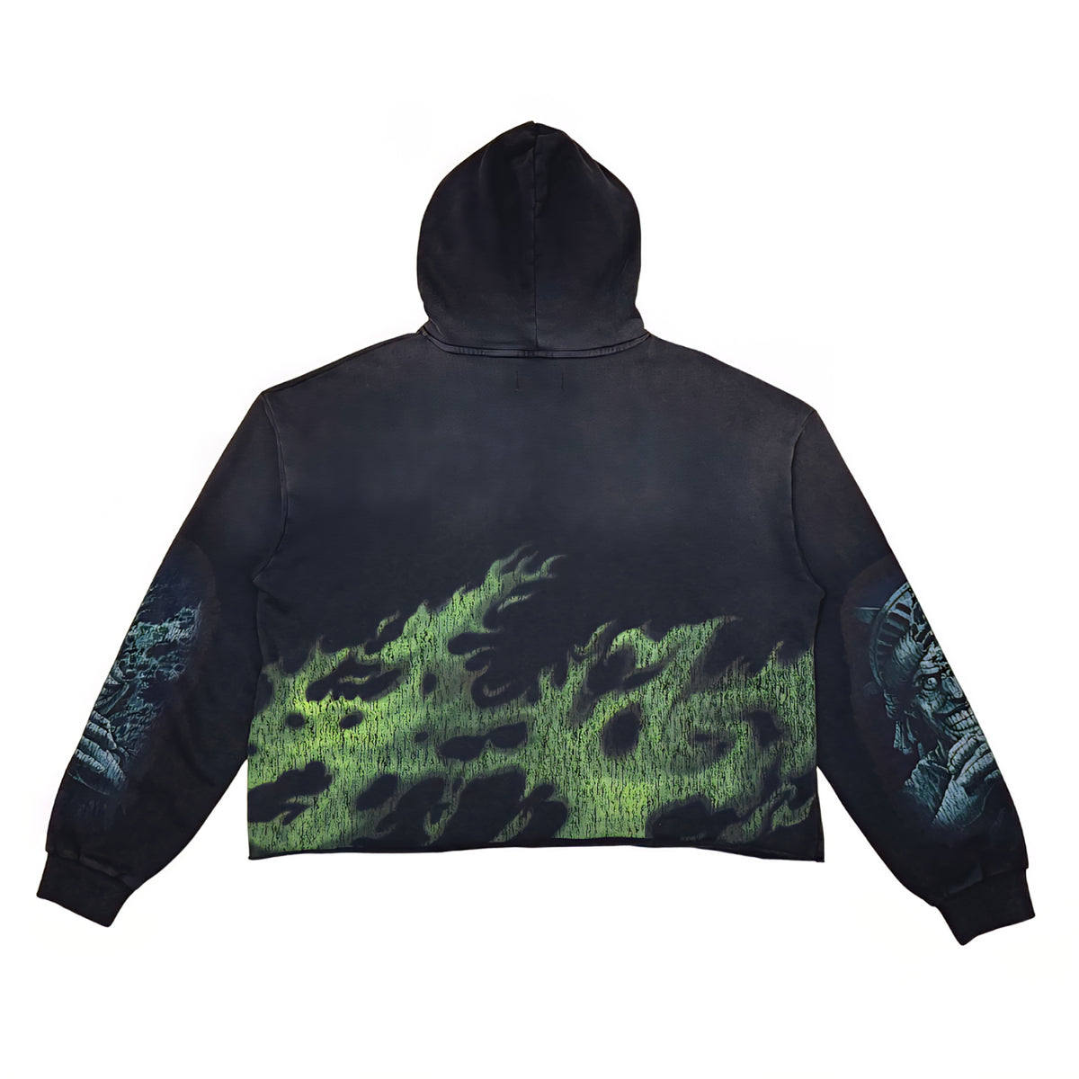 Rare Peace The City Is Mine Washed F. Terry Cut Off Hoodie w/ Rhinestone Details