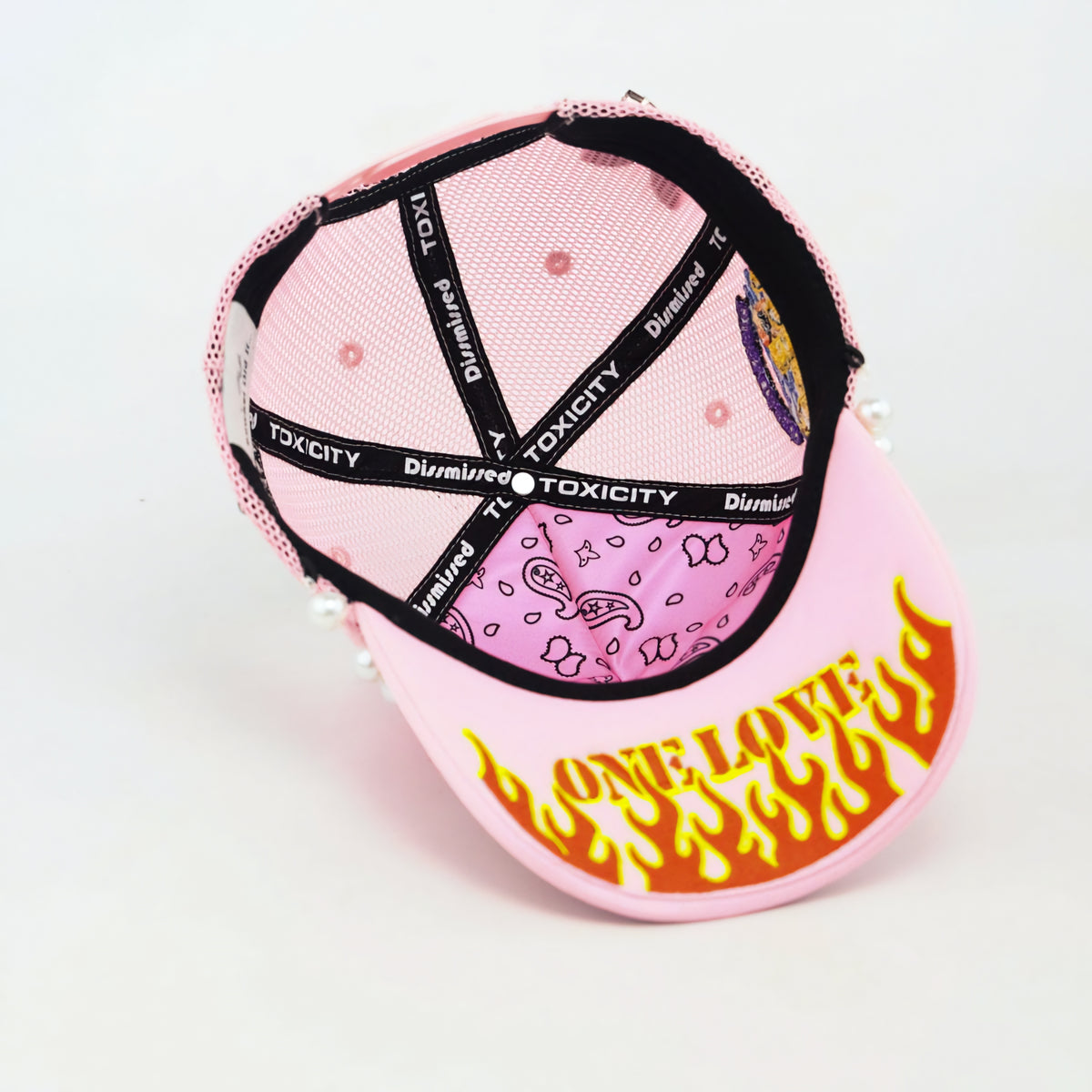 Toxicity Trouble In Paradise Rhinestone & Pearls Trucker Hat