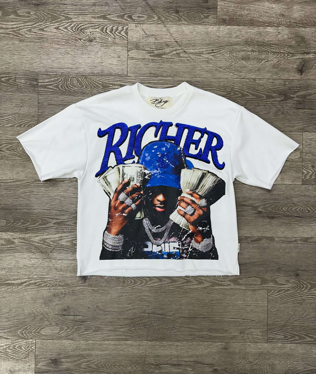 BKYS Richer Rhinestone Cropped T-shirt (White)
