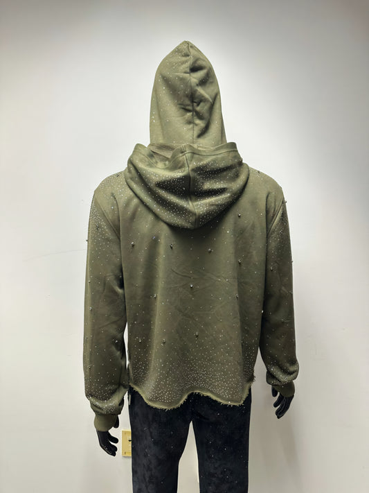 BKYS VVS Flooded Rhinestone Hoodie With Ski Mask Attached (Olive)
