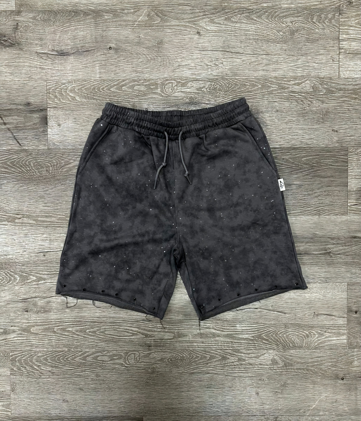 Bkys Rhinestone French Terry Shorts Acid Wash Gray