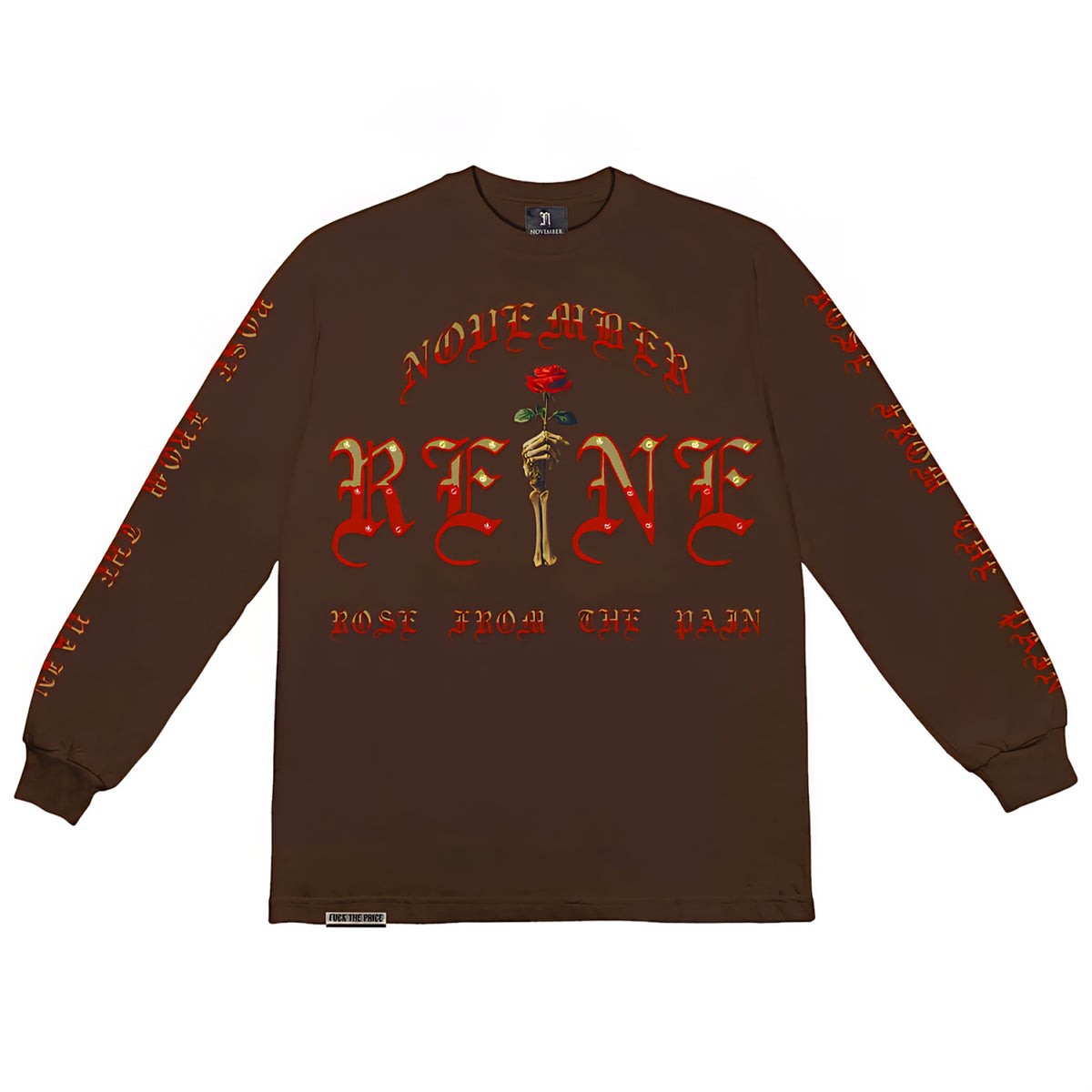 November Reine Rhinestone Rose From The Pain Luxury Heavyweight Long Sleeve T-shirt