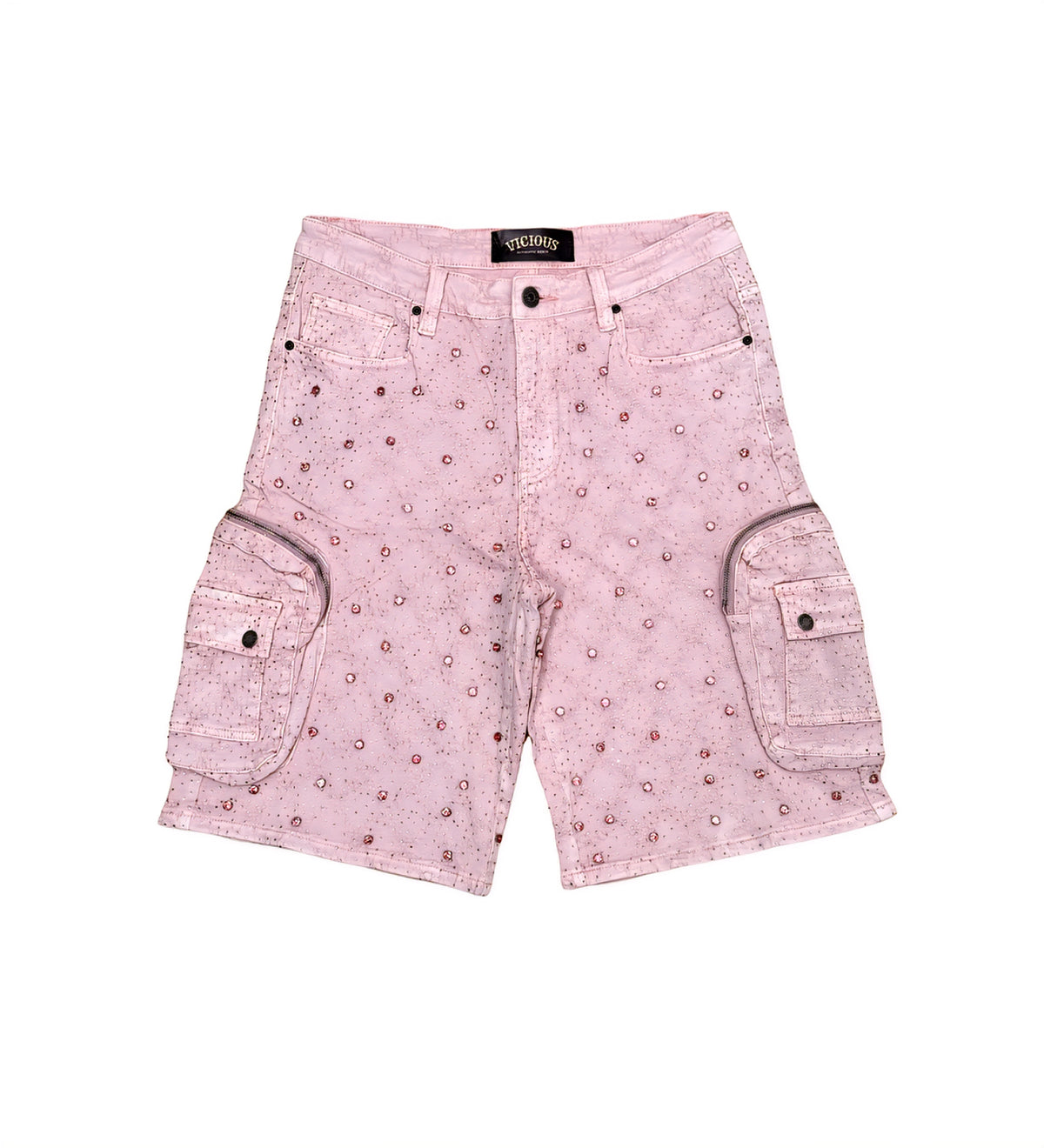 Vicious Embellished Rhinestone Denim Shorts (Pink)