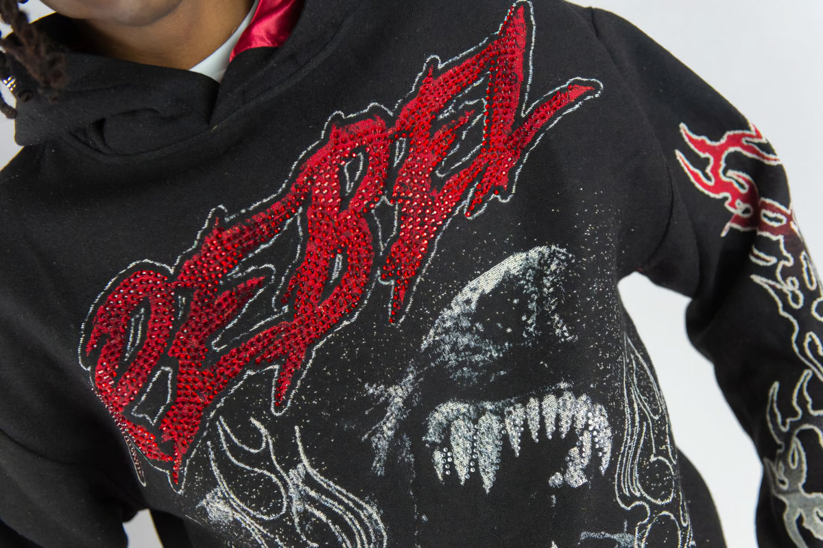 Rebel Minds Heavyweight Rhinestone Tapestry Mad Dog Hoodie