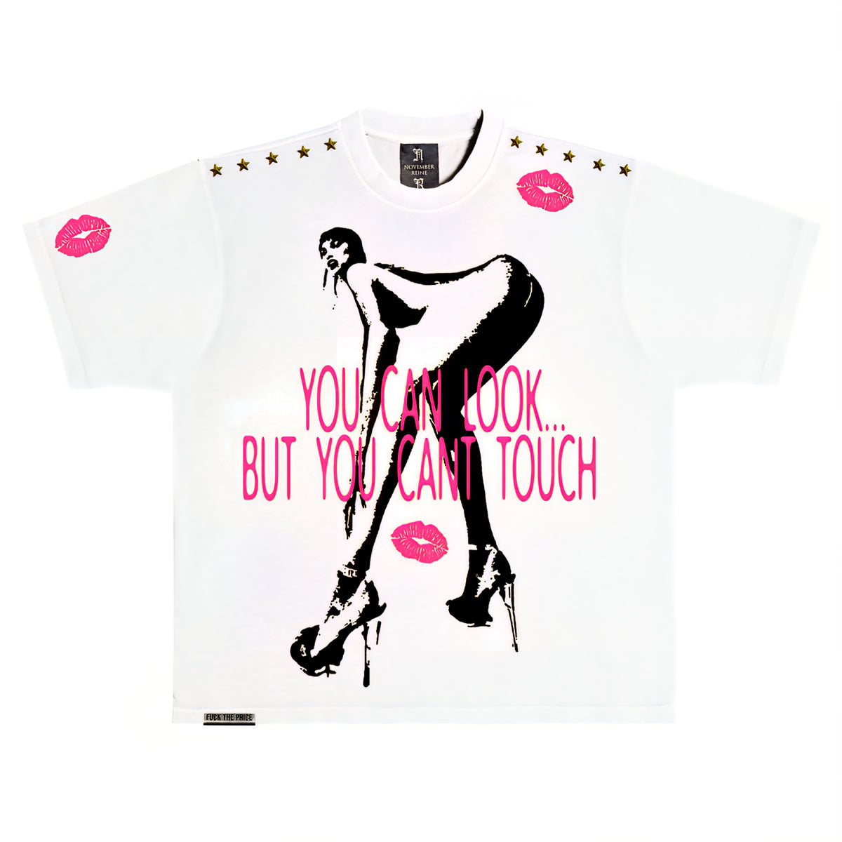 November Reine Look But Don't Touch Luxury Heavyweight T-shirt With Rhinestones