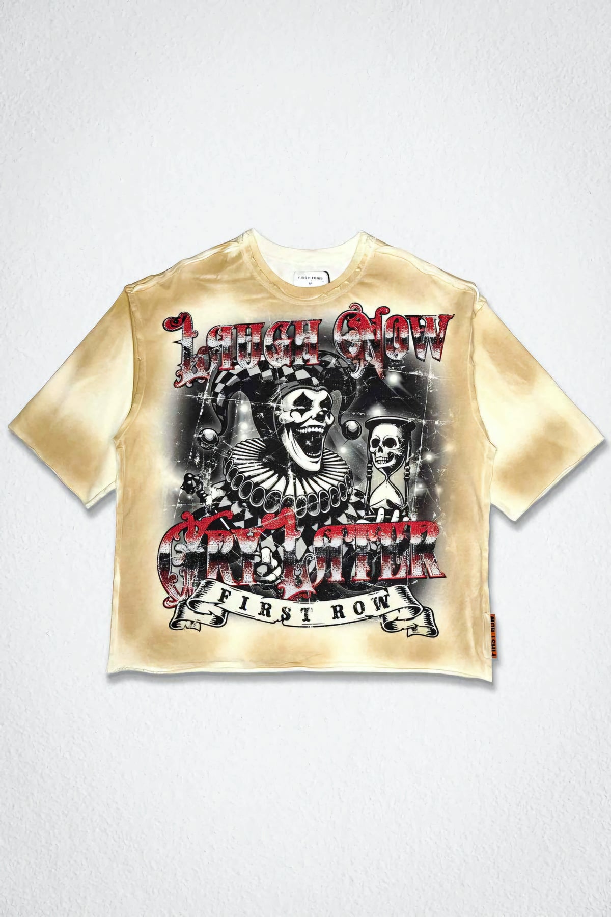 First row Laugh Now Cry Later Cropped Rhinestone T-shirt (Cream)
