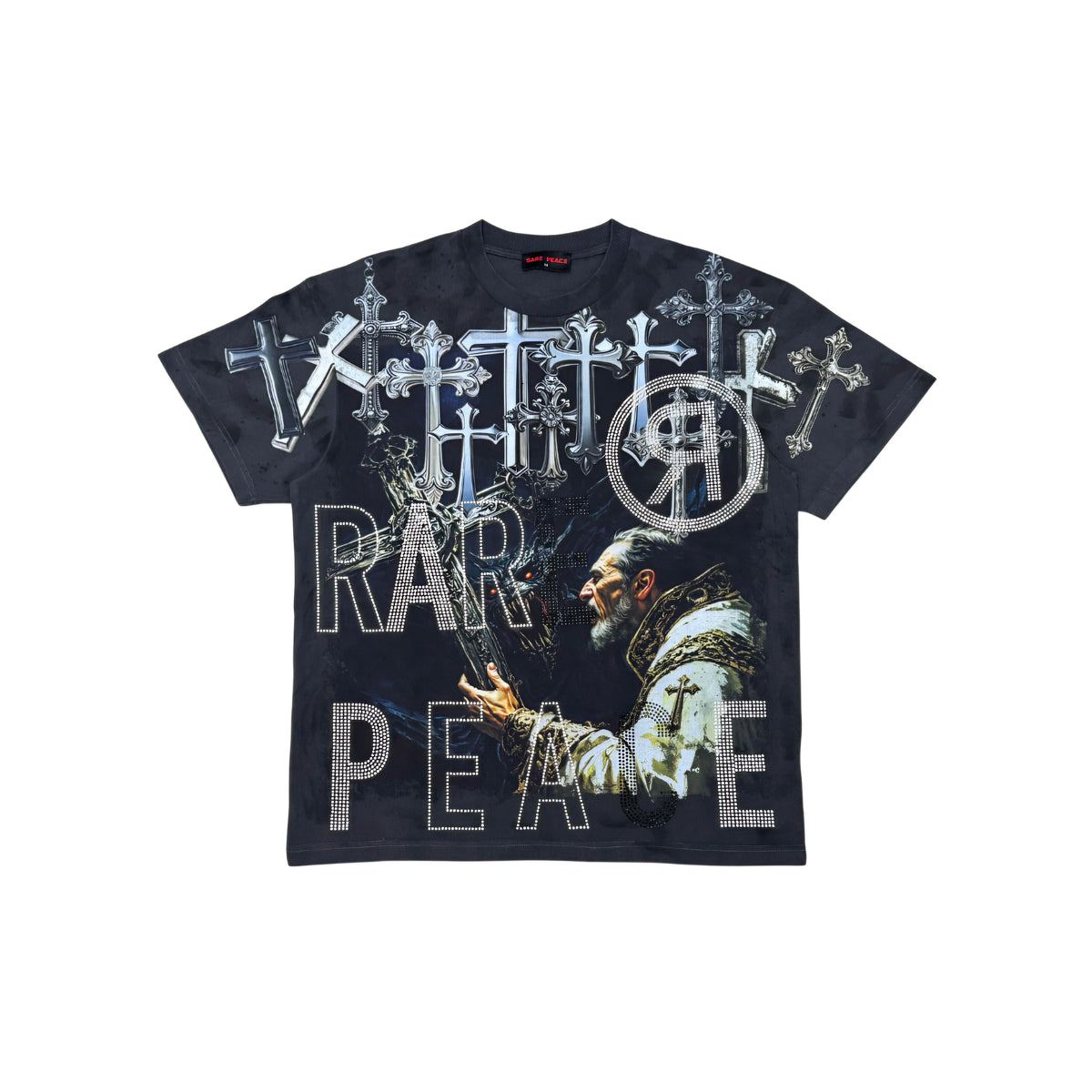 Rare Peace Chrome Saint Rhinestone T-shirt