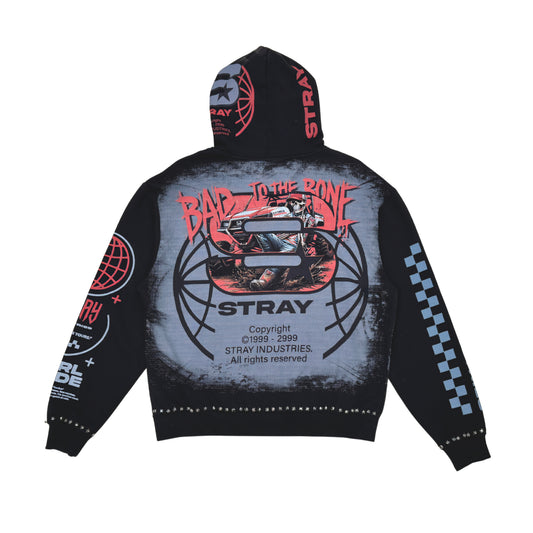 Stray Bad To The Bone Rhinestone Full Zip Premium Hoodie