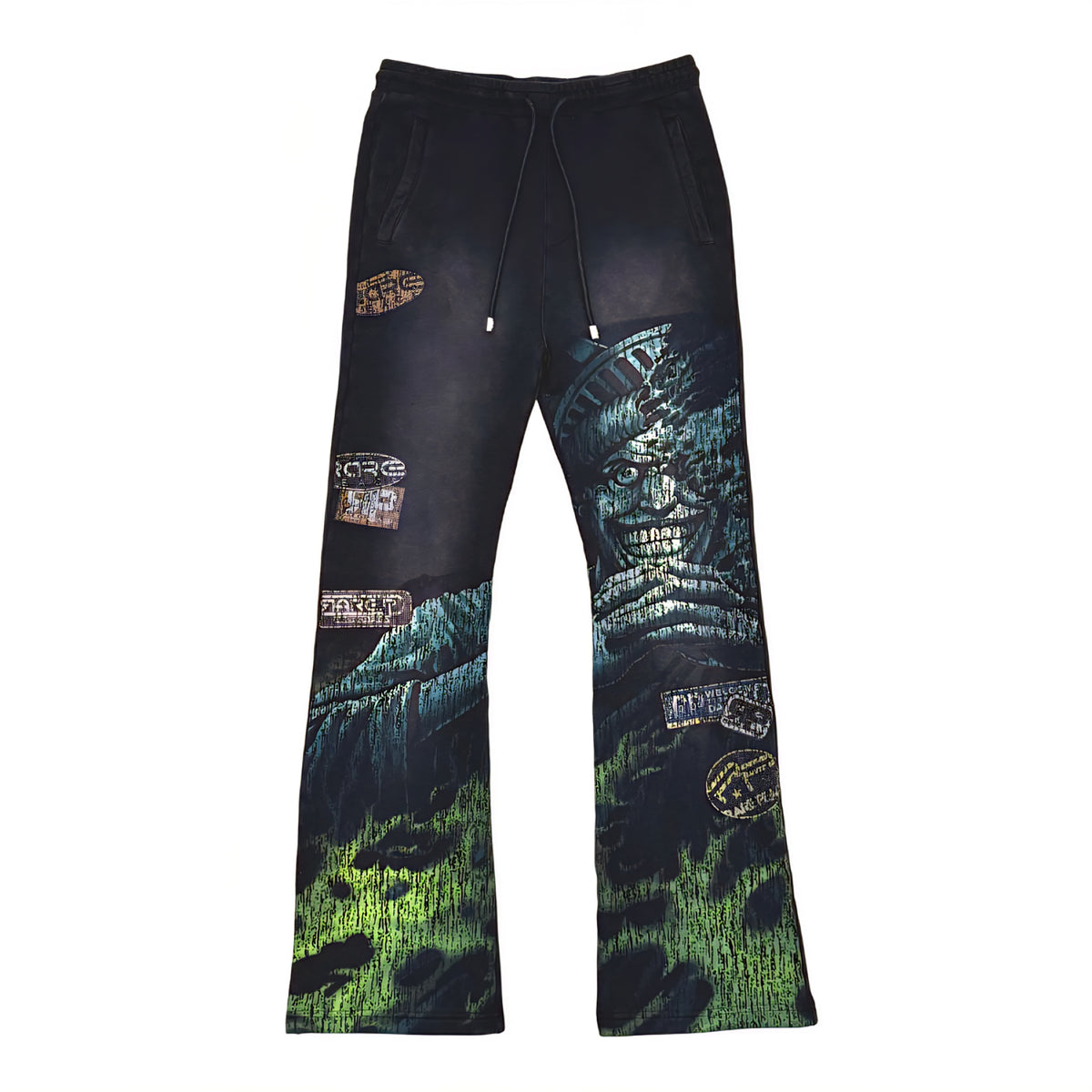 Rare Peace The City Is Mine Washed F. Terry Stacked Jogger w/ Rhinestone Details