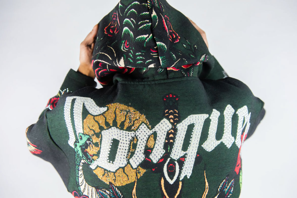 Rebel Minds Heavyweight Rhinestone Tapestry Conquer Hoodie