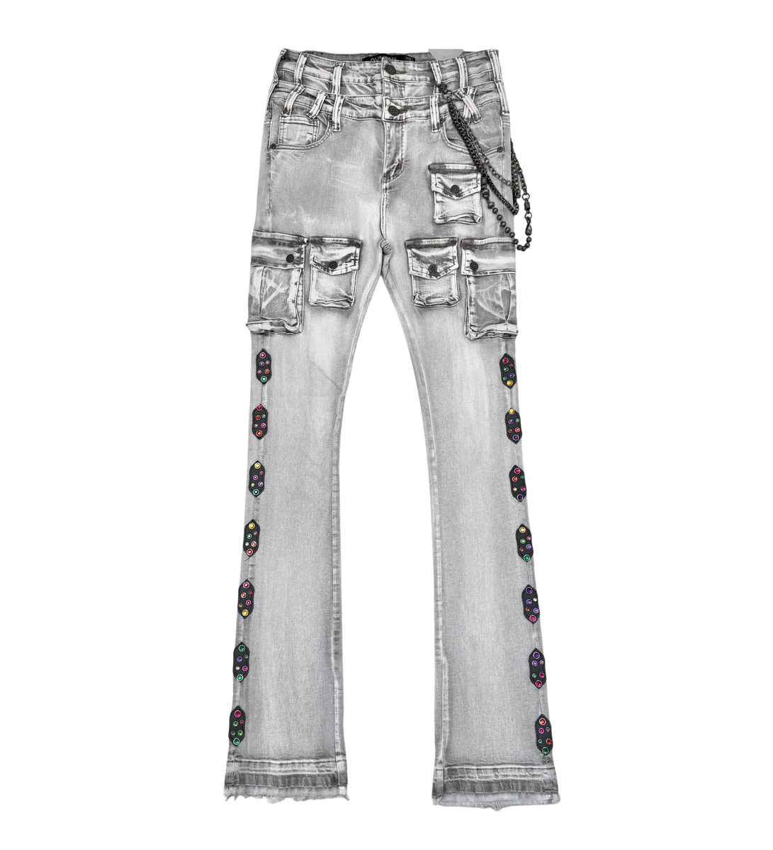 Gunzinii Rhinestone Studded Stacked Denim (Gray)