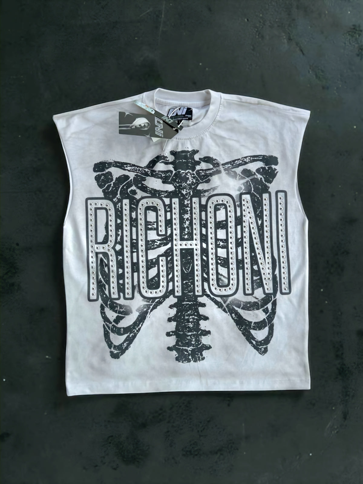 Rich Oni Metal Bones Studded Sleeveless T-shirt