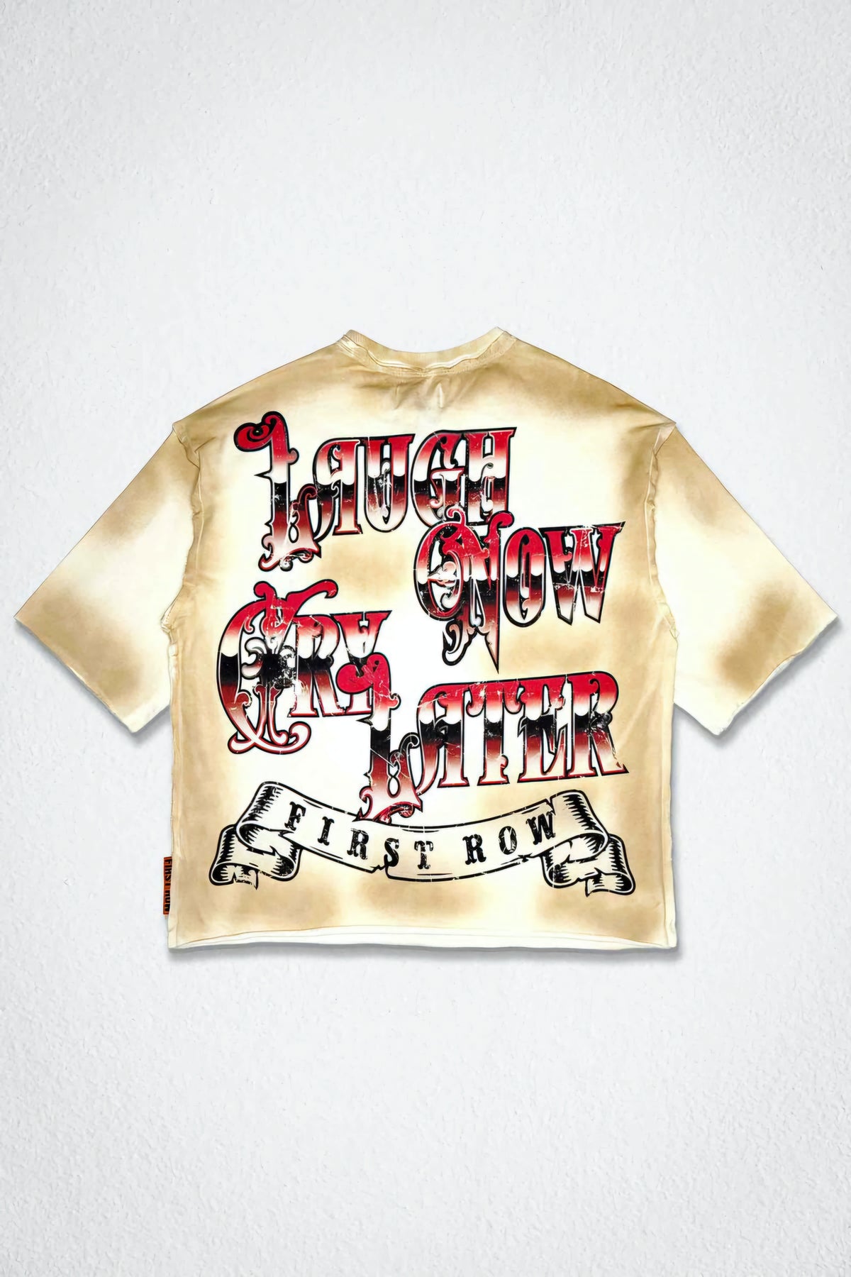 First row Laugh Now Cry Later Cropped Rhinestone T-shirt (Cream)