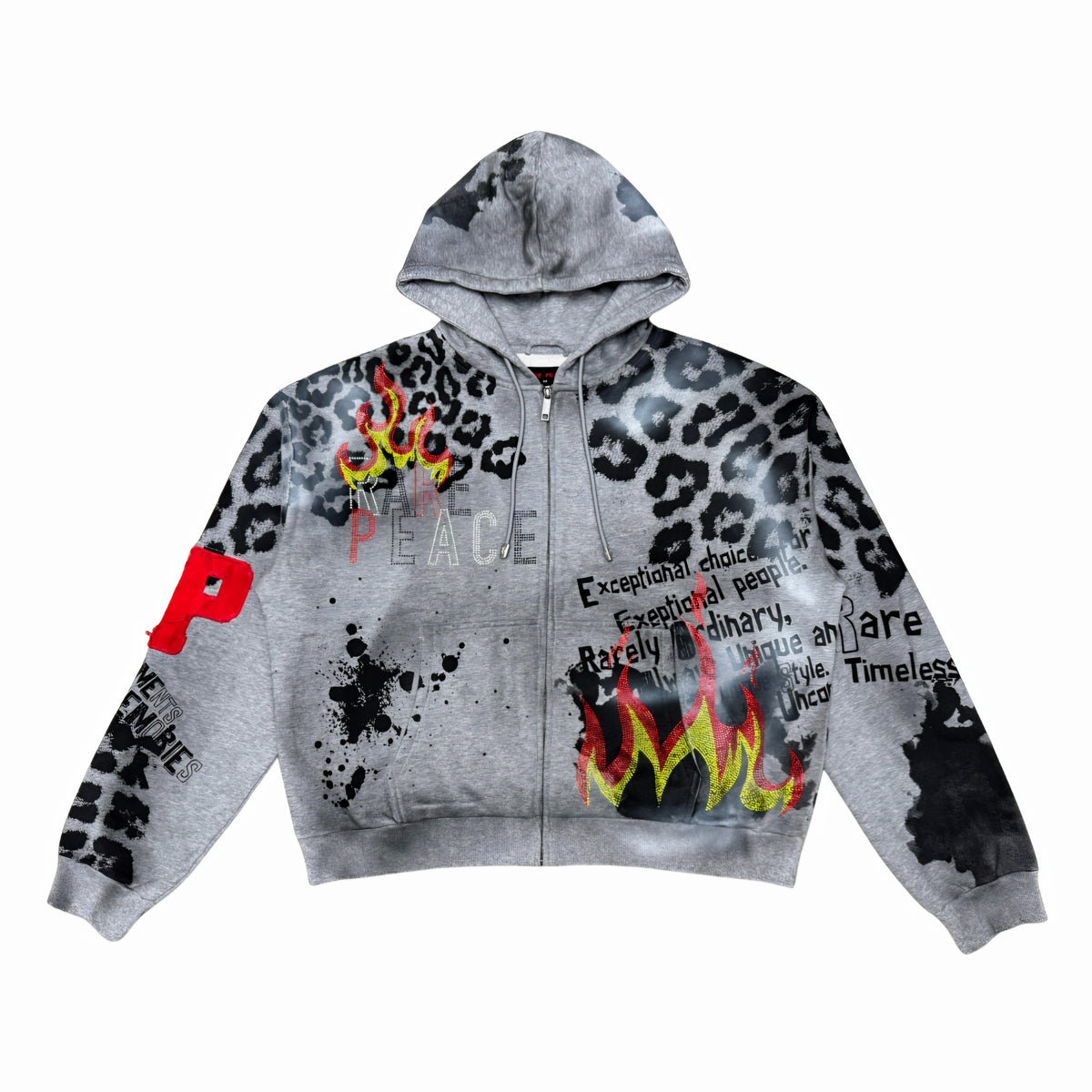 Rare Peace Extraordinary All Over Print Zip Hoodie w/ Rhinestone Details