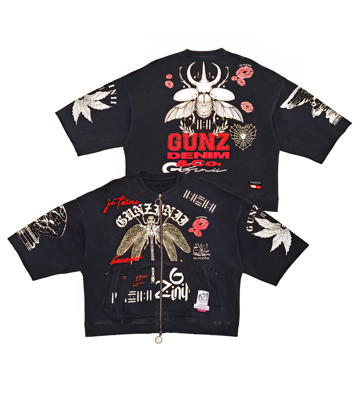 Gunzini Dragon Fly Full Zip Tshirt Cropped T-shirt