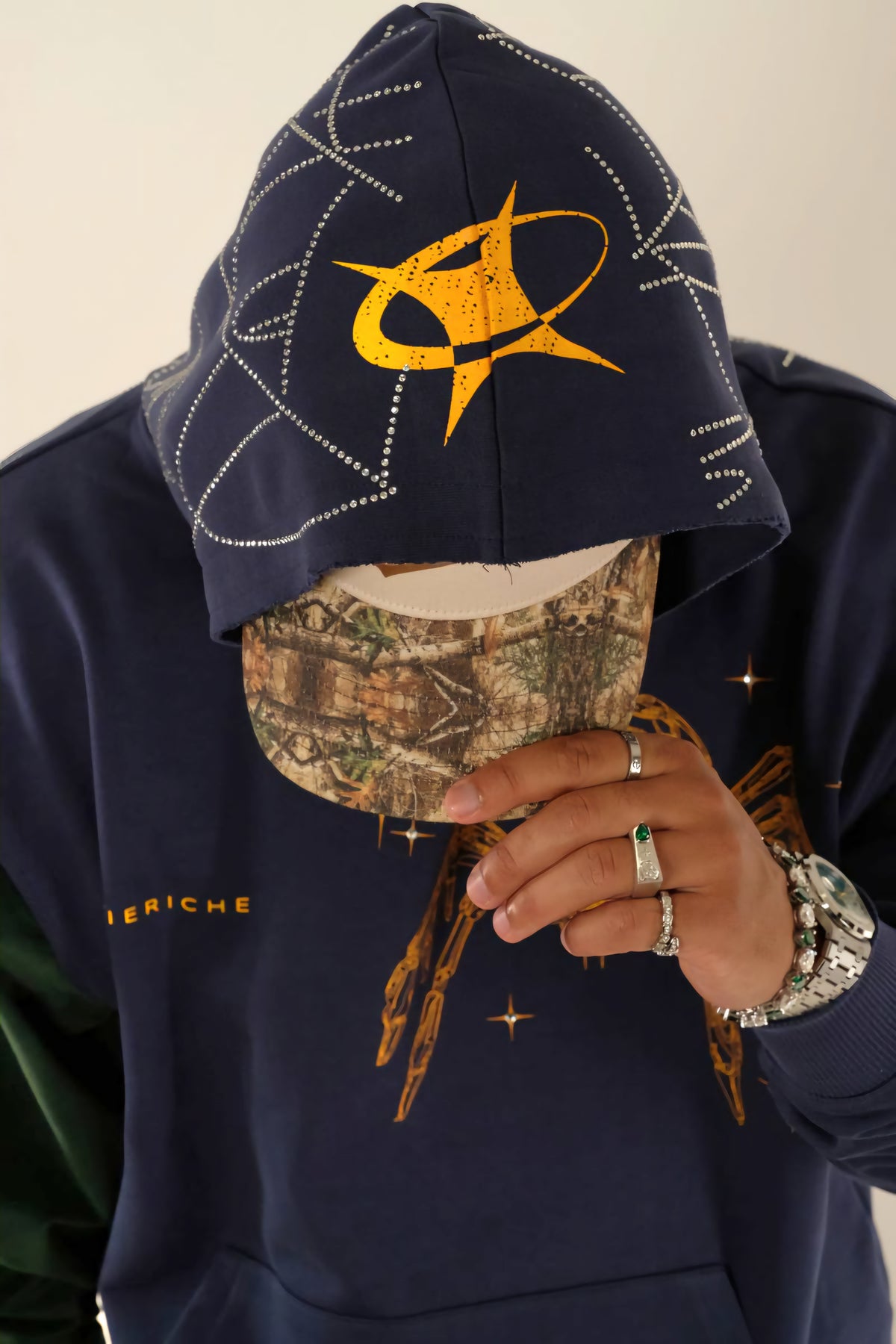 Vie Richie Venom Spider Rhinestone Hoodie (Navy)