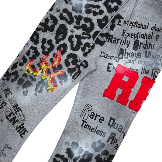Rare Peace Extraordinary All Over Print W/ Rhinestone Details Stacked Sweatpants