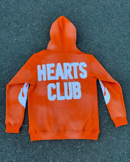 Lonely Hearts Club Distressed Rhinestone Hoodie (Orange)