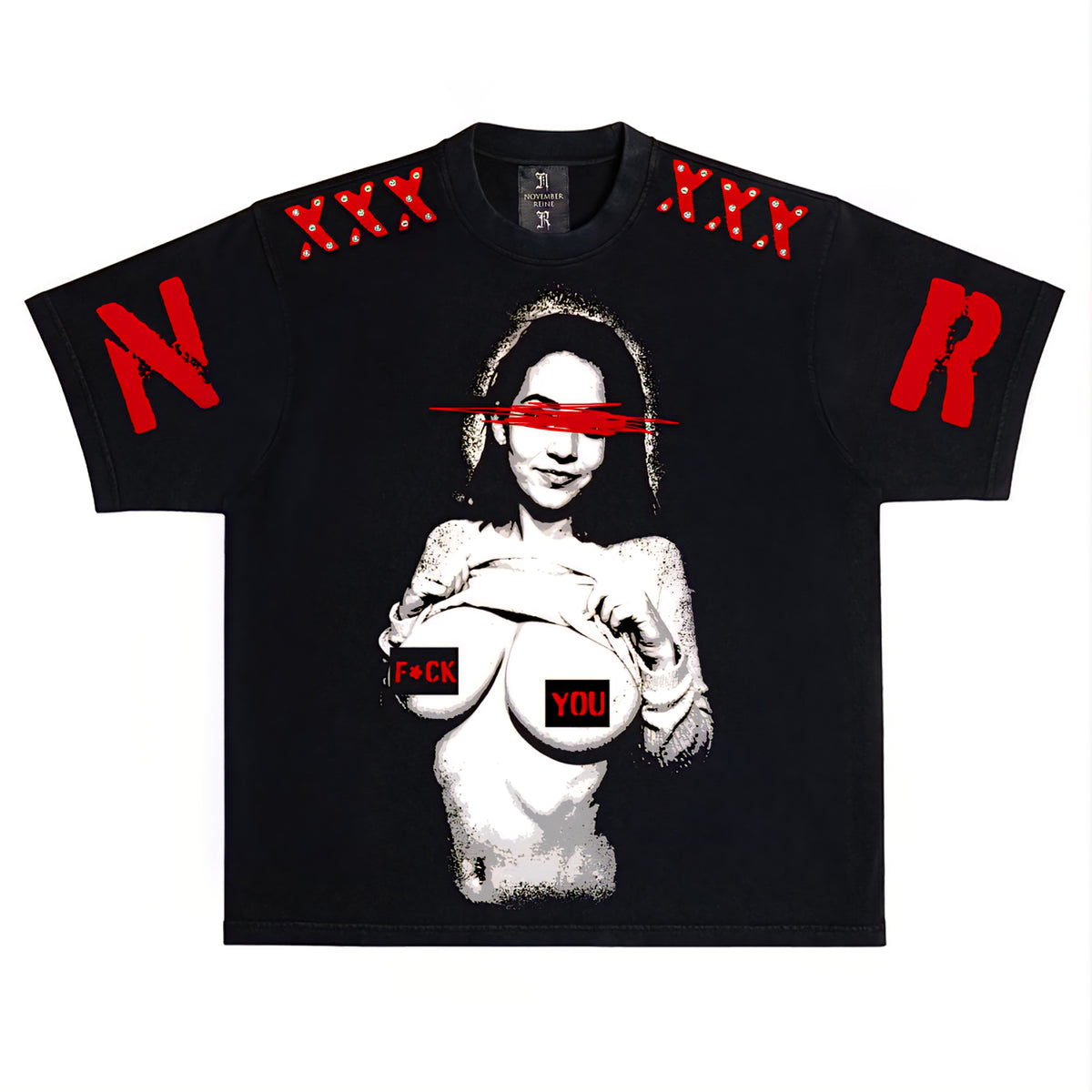 November Reine Flasher Luxury Heavyweight T-shirt With Rhinestones