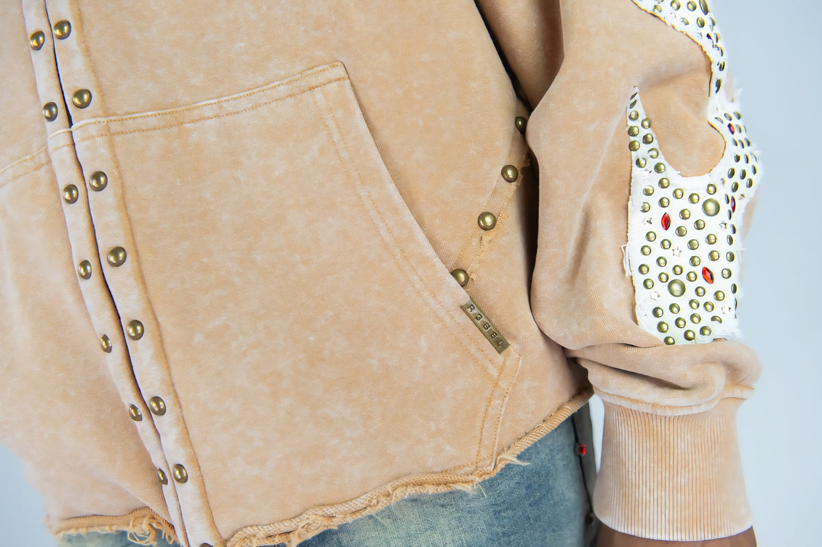 Rebel Denim Firefest Full Zip Premium Rhinestones & Studded Hoodie