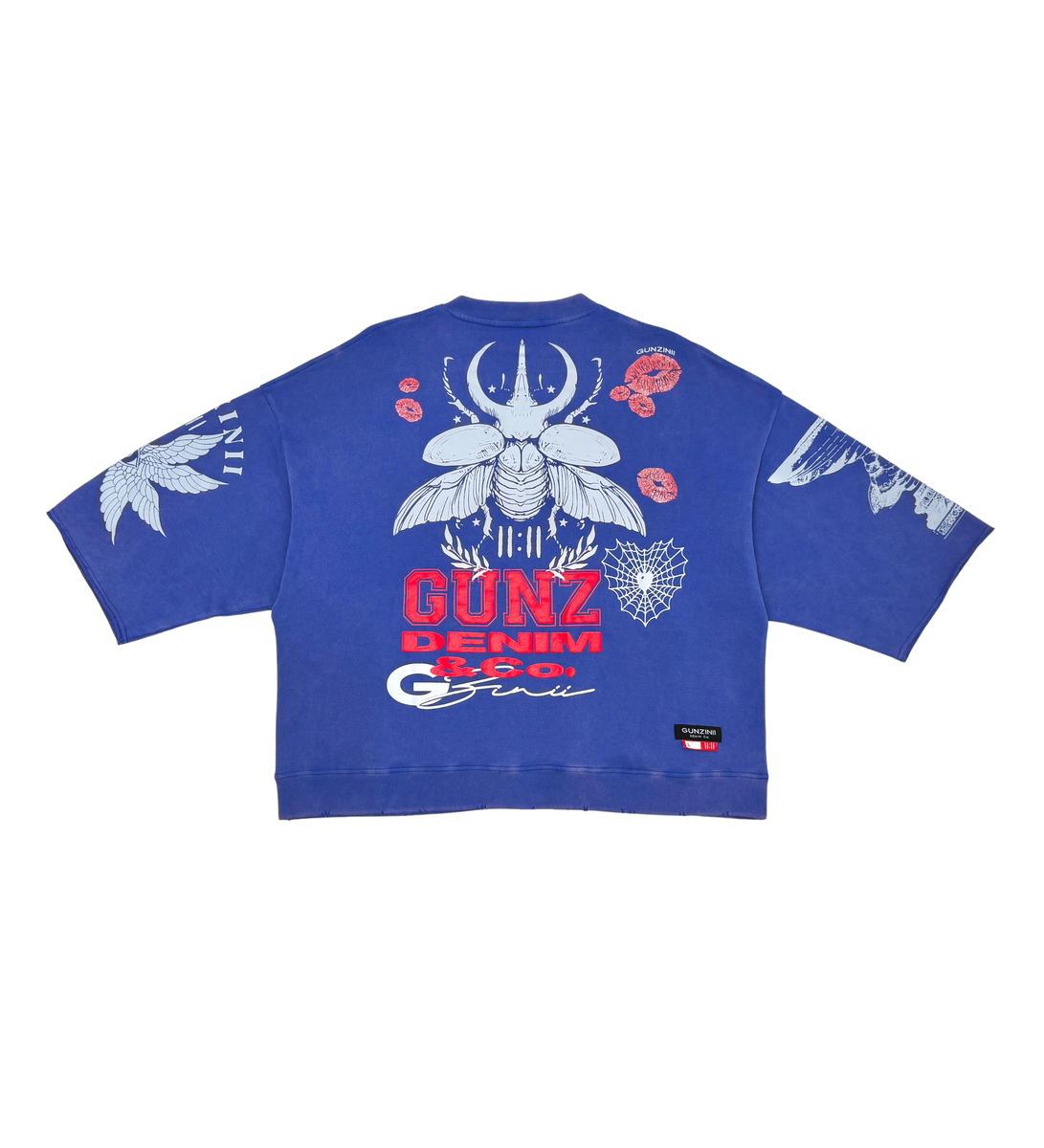 Gunzini Dragon Fly Full Zip Tshirt Cropped T-shirt (Blue)