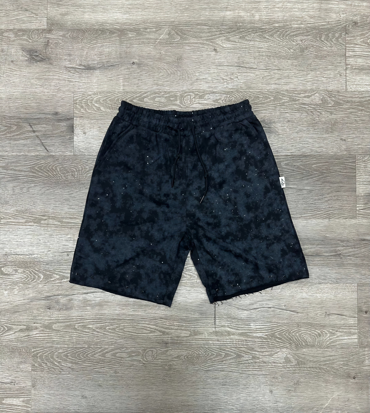 Bkys Rhinestone French Terry Shorts Acid Wash Black