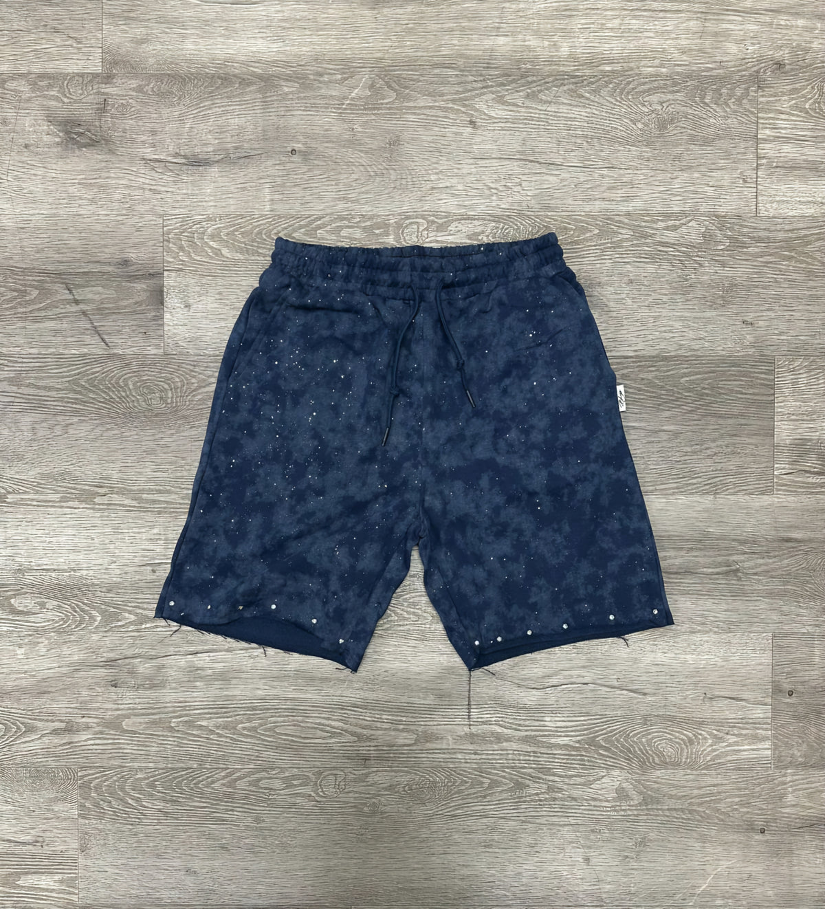 Bkys Rhinestone French Terry Shorts Acid Wash Navy