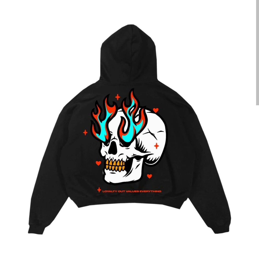 L.O.V.E Flamimg Skull Eyes Hoodie