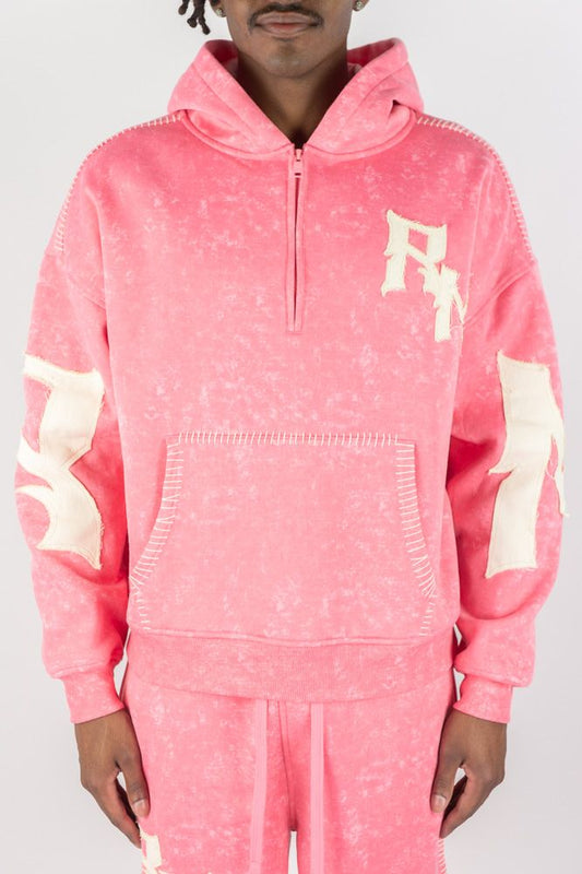 Rebel Minds RM Thick Stitch Half Zip Hoodie (Pink)