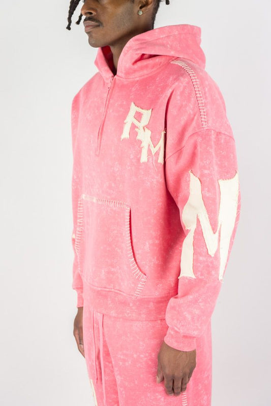 Rebel Minds RM Thick Stitch Half Zip Hoodie (Pink)