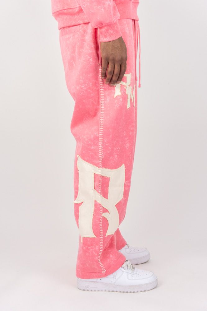 Rebel Minds RM Thick Stitch Wide Leg Stacked Sweatpants (Pink)