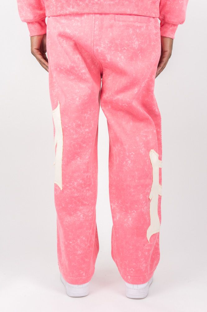 Rebel Minds RM Thick Stitch Wide Leg Stacked Sweatpants (Pink)