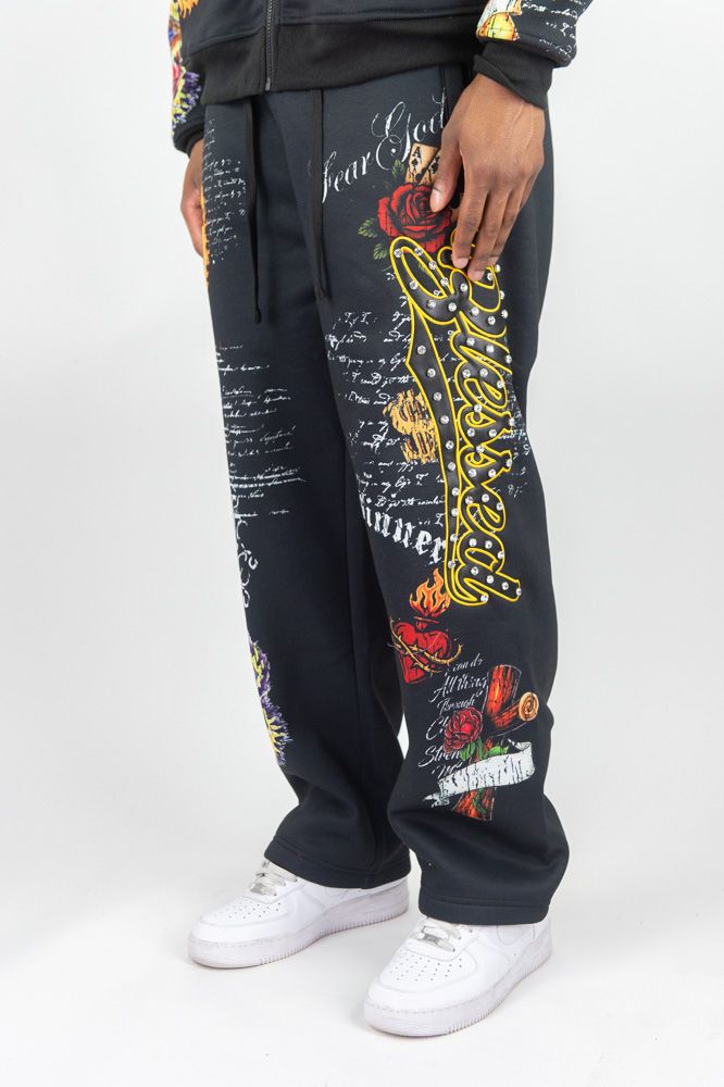 Rebel Minds Blessed All Over Wide Leg Stacked Sweatpants