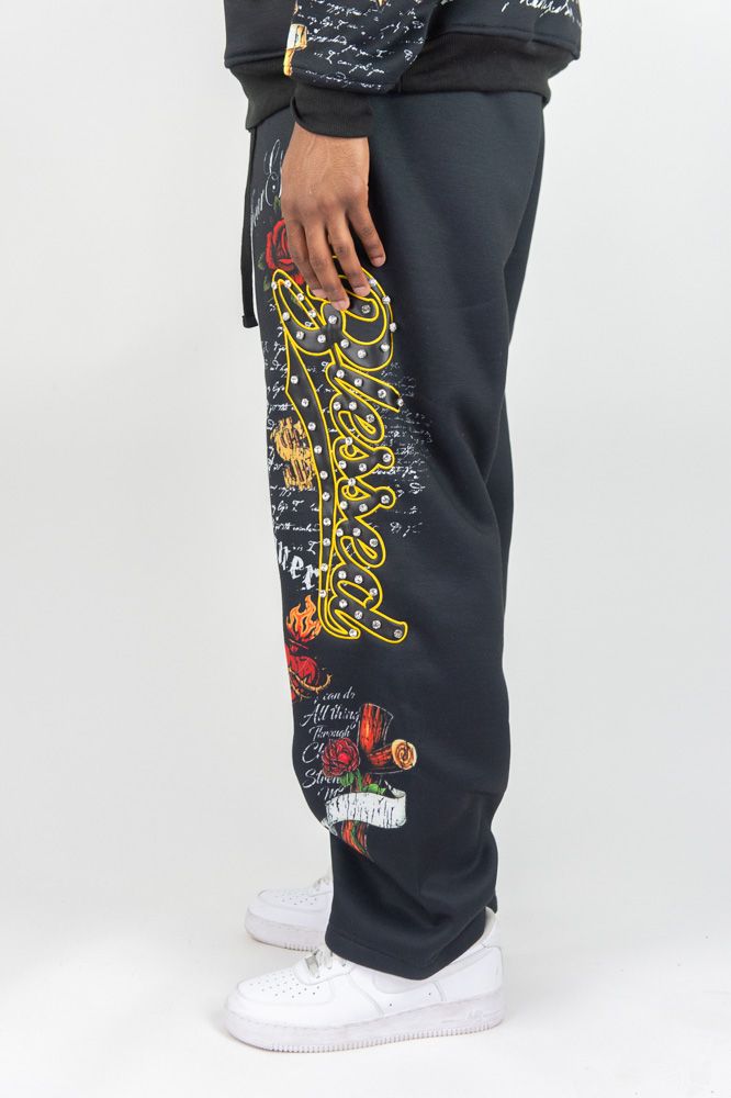 Rebel Minds Blessed All Over Wide Leg Stacked Sweatpants