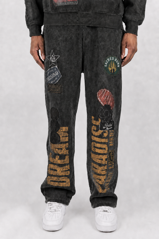 Rebel Minds Dreams Of Paradise Patches Wide Leg Stacked Sweatpants