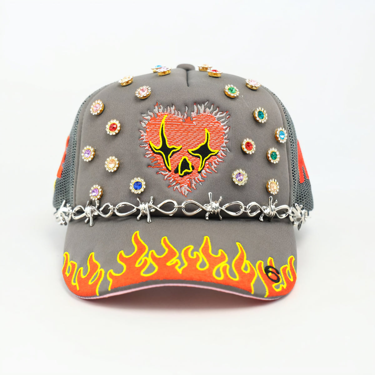 Toxicity Love Hard Rhinestone Barb Wire Trucker Hat