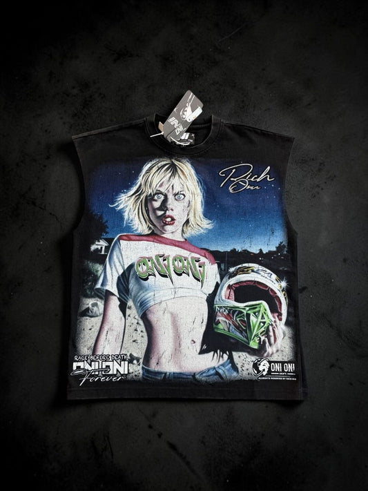 Rich Oni Race Me Rhinestone Sleeveless T-shirt