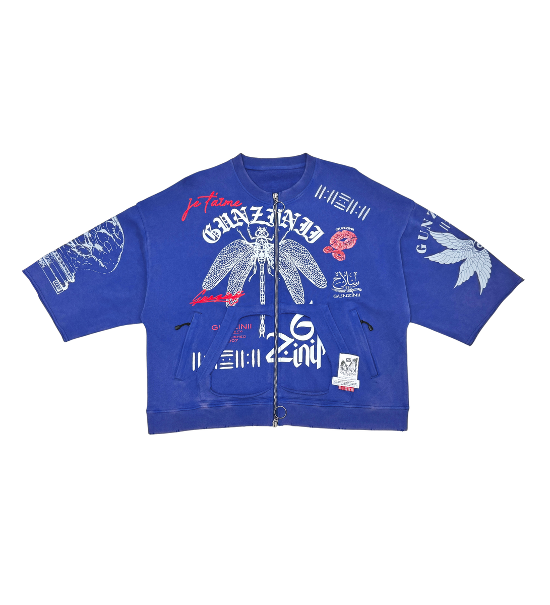Gunzini Dragon Fly Full Zip  Tshirt Cropped T-shirt (Blue)