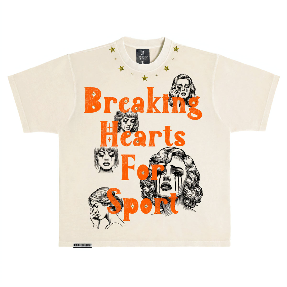 November Reine Breaking Hearts Luxury Heavyweight T-shirt With Rhinestones