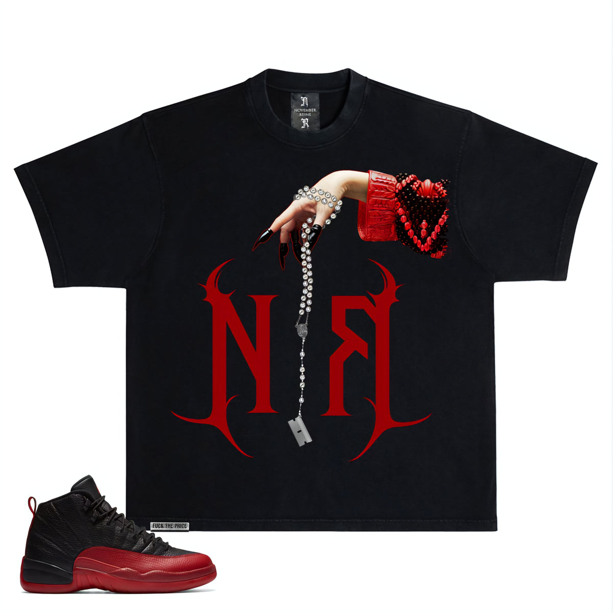 November Reine Razor Luxury Heavyweight T-shirt With Rhinestones