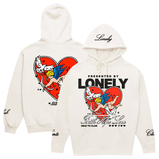 Lonely Hearts Club Faith Hope Love Hoodie(White)