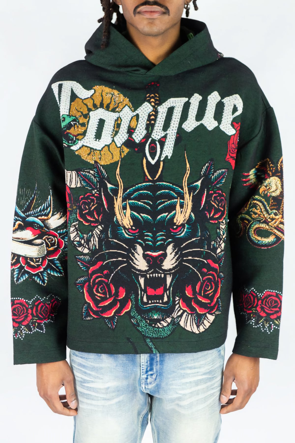 Rebel Minds Heavyweight Rhinestone Tapestry Conquer Hoodie